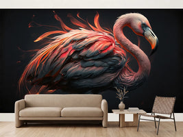 photo-wallpaper-flamingo-with-glowing-plumage-against-deep-black