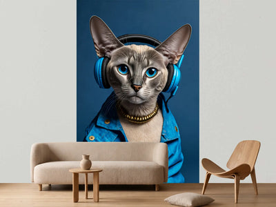 photo-wallpaper-cat-in-blue-headphones-and-a-denim-jacket-against-deep-blue