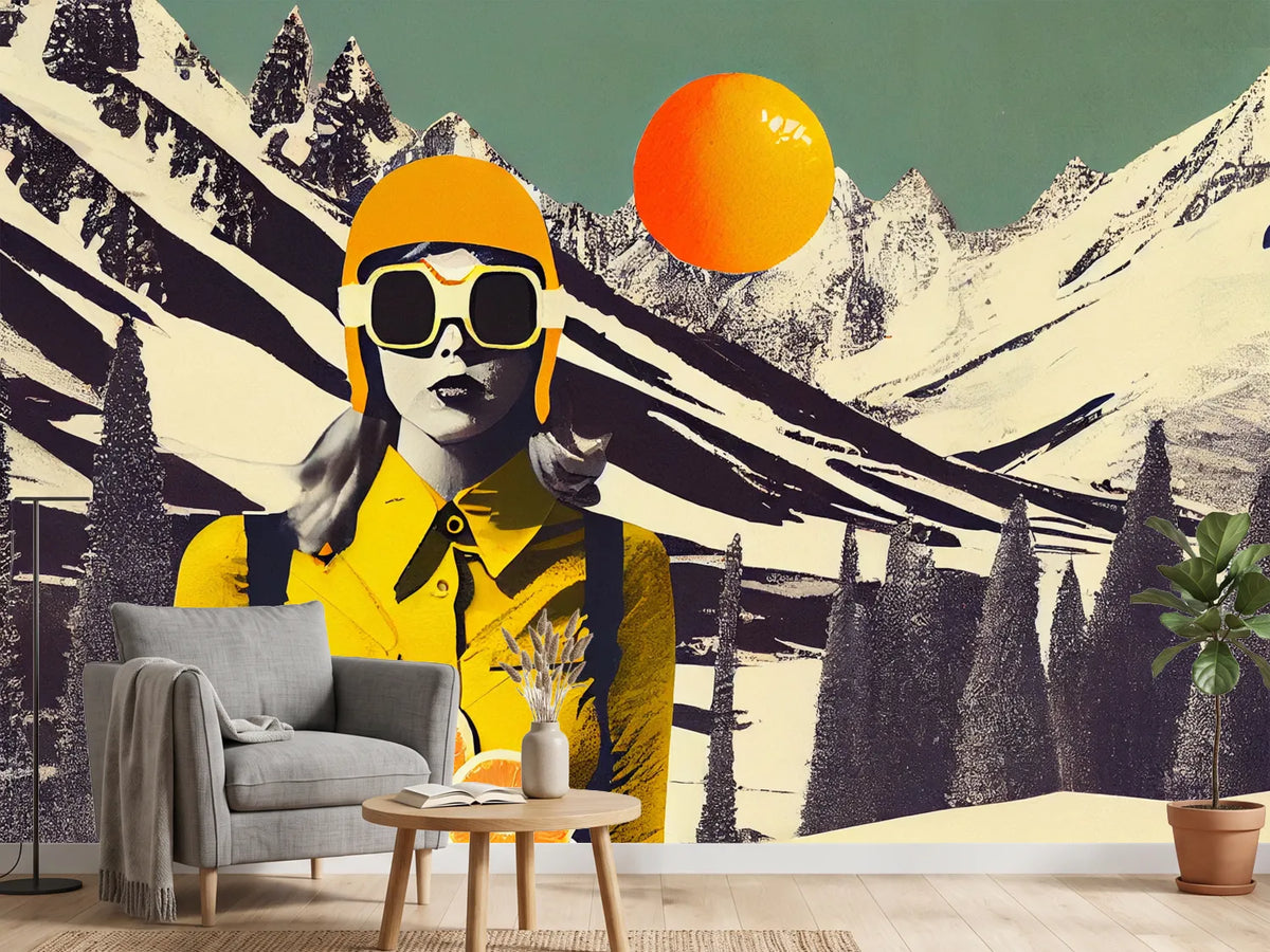 photo-wallpaper-skier-with-oranges-against-snowy-peaks-in-a-retro-collage