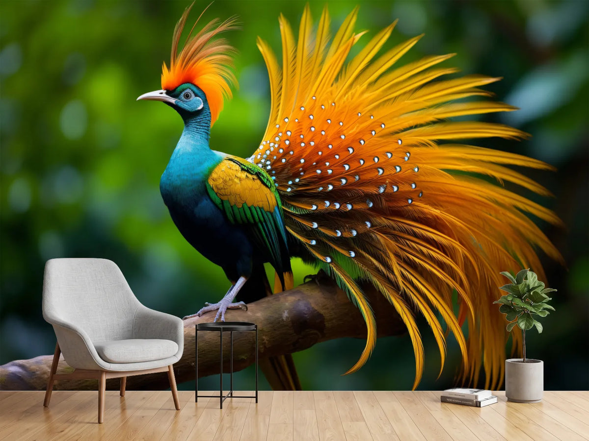photo-wallpaper-a-colorful-bird-with-a-long-tail-sitting-on-a-branch