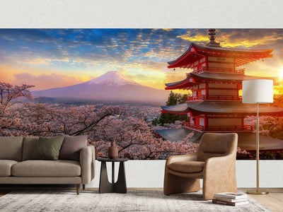photo-wallpaper-chureito-pagoda-before-mount-fuji-with-cherry-blossom-at-sunset