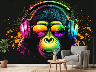 photo-wallpaper-cool-neon-party-dj-monkey-in-headphones-and-sunglasses-generative-ai