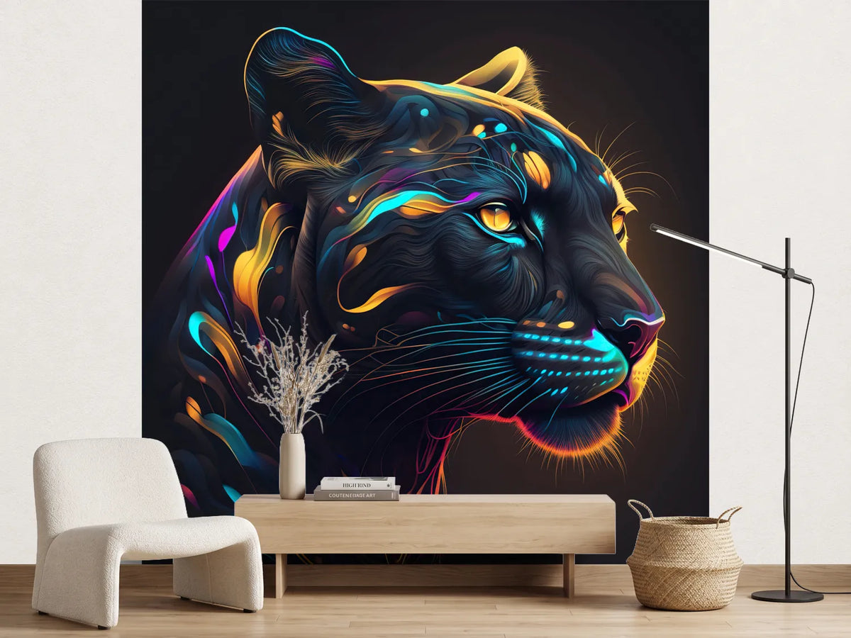 photo-wallpaper-black-panther-in-neon-colors-generative-ai