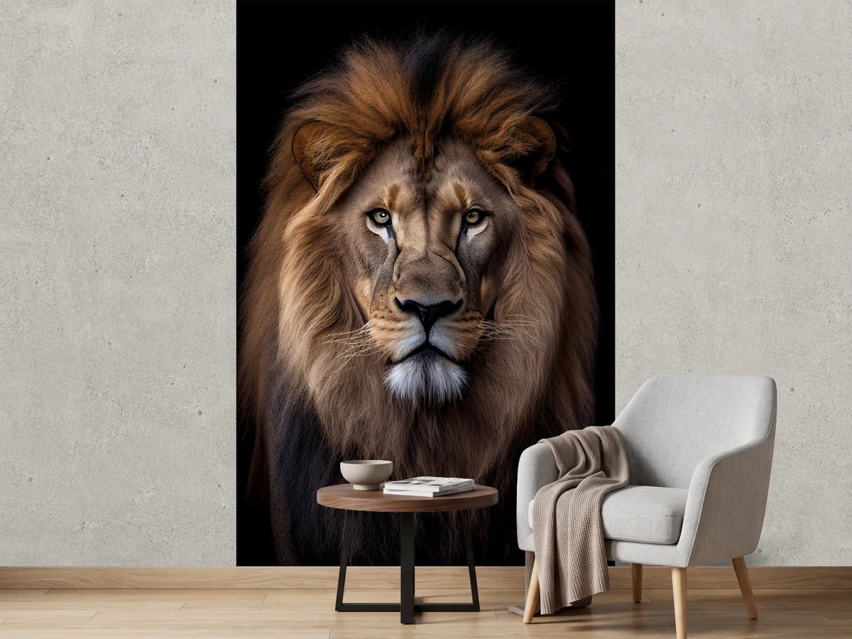 photo-wallpaper-front-view-portrait-of-a-lion-on-black-background-africa-wildlife