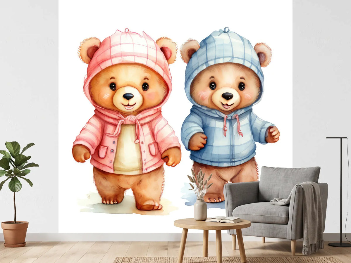 photo-wallpaper-watercolor-bears-cute-lovely-animal-illustration-in-cartoon-style