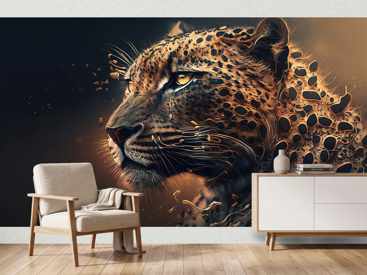 photo-wallpaper-leopard-profile-dissolving-into-golden-droplets-on-dark-ground