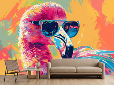 photo-wallpaper-abstract-colorful-illustration-of-flamingo-with-sunglasses-ai-generative-art