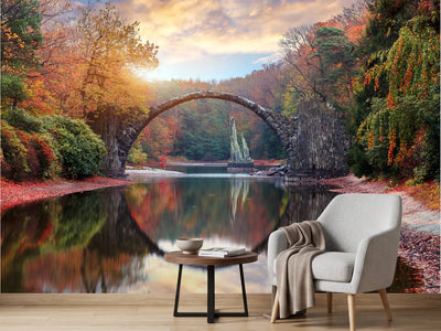 photo-wallpaper-stone-arch-bridge-mirrored-in-an-autumn-forest-lake