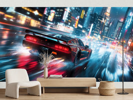 photo-wallpaper-red-sports-car-racing-through-a-rainy-neon-city-at-night