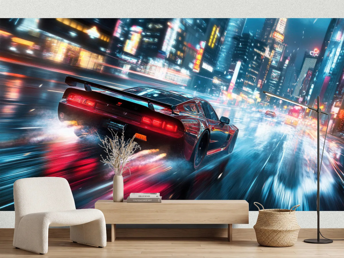 photo-wallpaper-red-sports-car-racing-through-a-rainy-neon-city-at-night