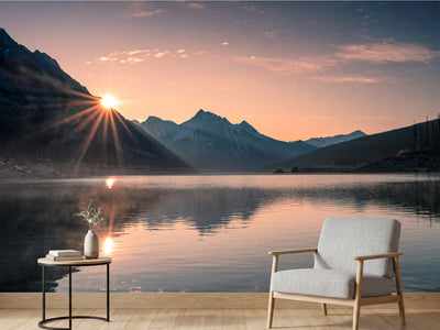 photo-wallpaper-sunrise-on-mountain-with-foggy-in-medicine-lake-at-jasper