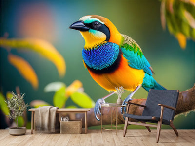 photo-wallpaper-tropical-bird-in-blue-and-orange-on-a-mossy-branch