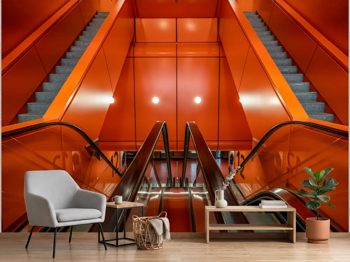 photo-wallpaper-vibrant-orange-escalators