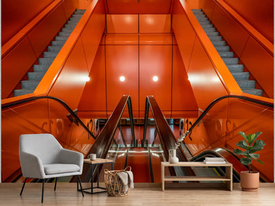 photo-wallpaper-vibrant-orange-escalators