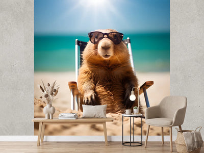 photo-wallpaper-groundhog-wearing-sunglasses-on-a-beach
