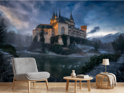 photo-wallpaper-enchanted-castle-lake-swans