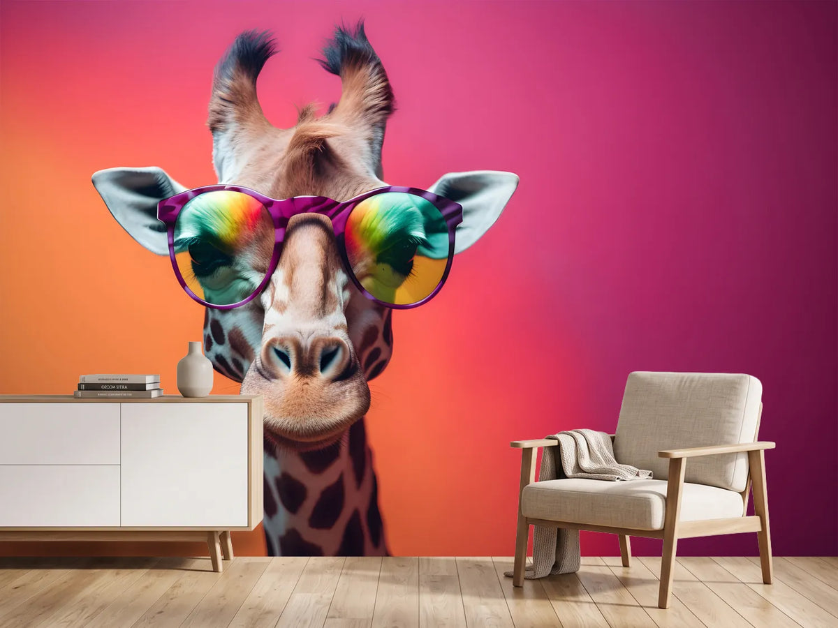 photo-wallpaper-giraffe-in-colourful-sunglasses-against-pink-and-orange