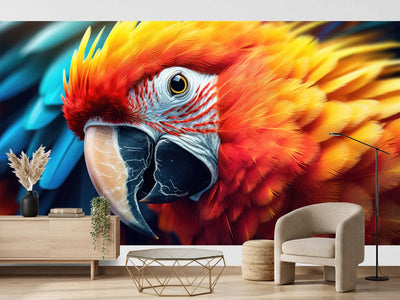 photo-wallpaper-macaw-in-profile-with-glowing-red-and-yellow-plumage