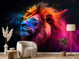 photo-wallpaper-lion-in-profile-amid-pink-and-orange-colour-powder