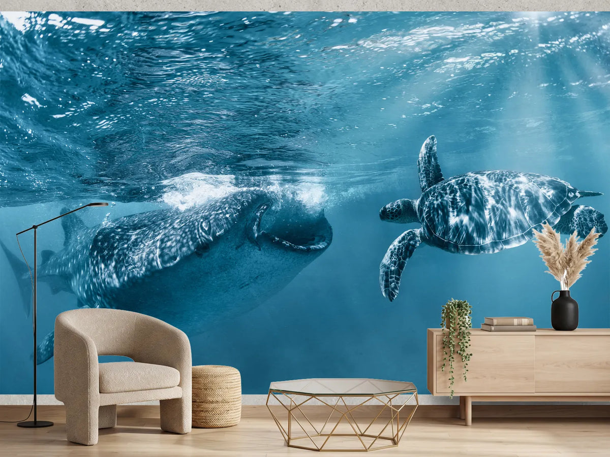 photo-wallpaper-whale-shark-turtle-swim
