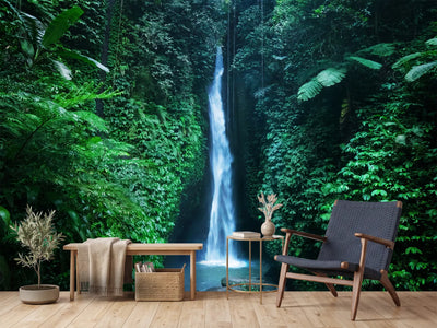 photo-wallpaper-waterfall-in-a-deep-green-rainforest-gorge-with-silky-water