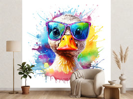 photo-wallpaper-cartoon-colorful-duckwith-sunglasses-on-white-background