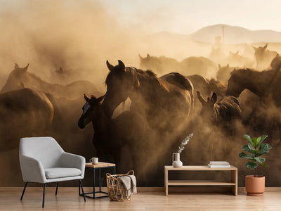 photo-wallpaper-wild-horse-herd-in-golden-dust-at-sundown