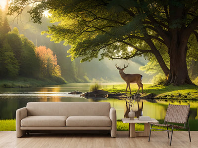 photo-wallpaper-deer-in-the-woods-generated-ai