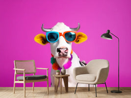 photo-wallpaper-cow-wearing-bright-sunglasses-and-a-flower-garland-on-hot-pink