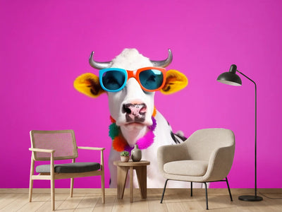 photo-wallpaper-cow-wearing-bright-sunglasses-and-a-flower-garland-on-hot-pink