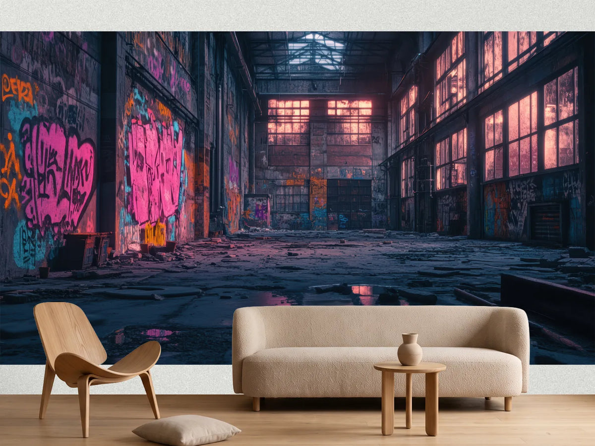 photo-wallpaper-abandoned-factory-hall-with-neon-graffiti-at-dusk