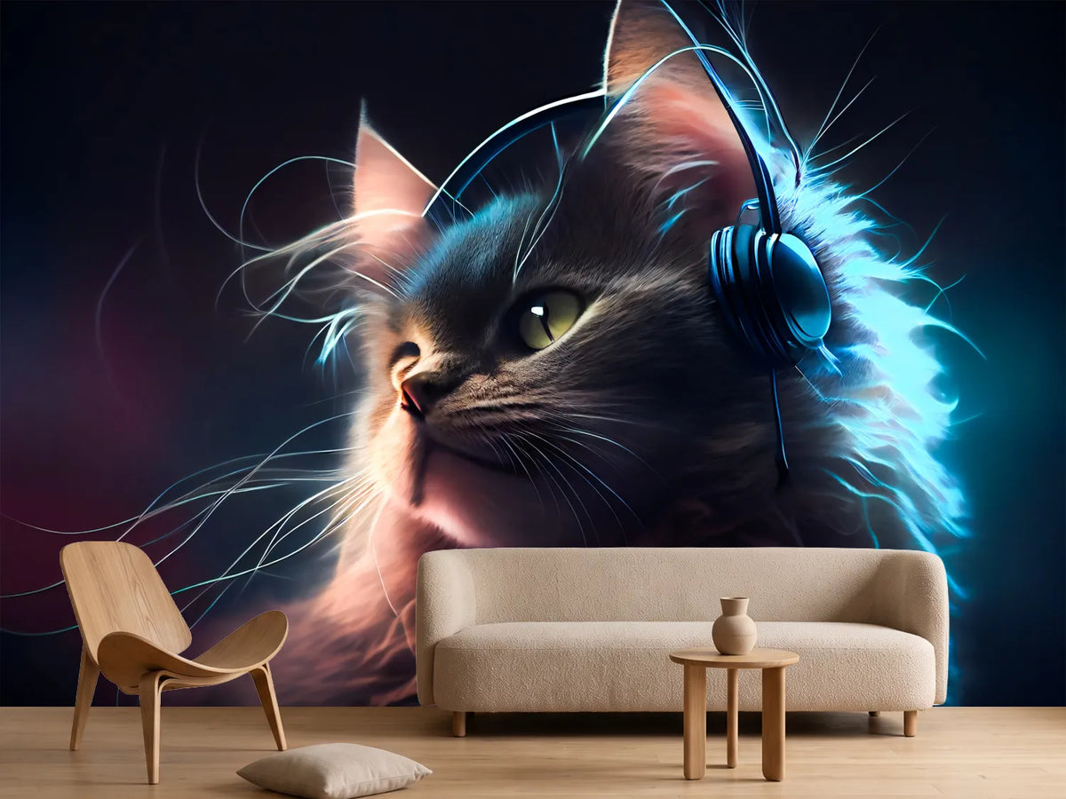 photo-wallpaper-cat-music-headphones-generative-ai