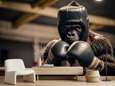 photo-wallpaper-boxing-gorilla-on-guard-in-headgear-and-gloves-inside-the-ring