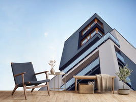 photo-wallpaper-building-corner-with-glass-balconies-against-a-clear-blue-sky