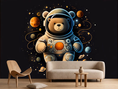 photo-wallpaper-a-cute-bear-astronaut-in-outer-space-surrounded-by-planets-generative-ai