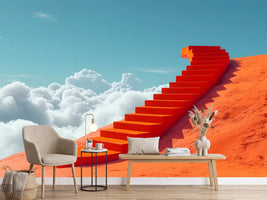 photo-wallpaper-orange-staircase-climbing-a-red-hill-above-the-clouds