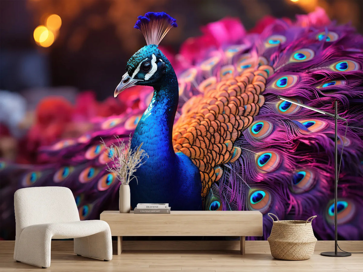photo-wallpaper-peacock-with-iridescent-tail-fanned-in-blue-and-magenta