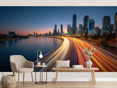 photo-wallpaper-riverside-skyline-at-dusk-with-sweeping-light-trails-along-the-freeway
