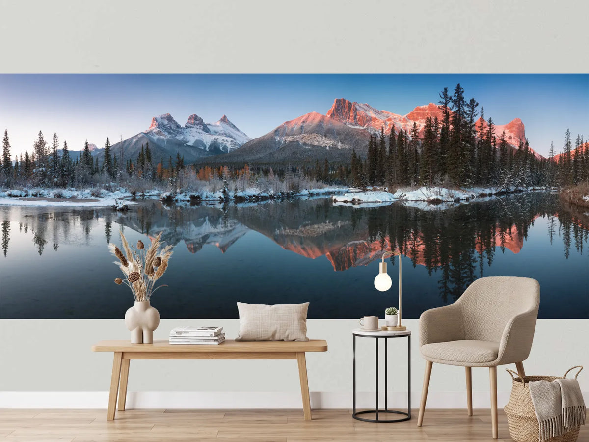 photo-wallpaper-three-sisters-aglow-at-dawn-mirrored-in-the-bow-river