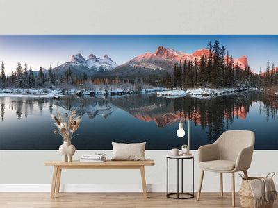 photo-wallpaper-three-sisters-aglow-at-dawn-mirrored-in-the-bow-river