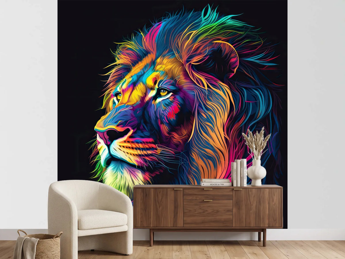 photo-wallpaper-lion-portrait-in-rainbow-colors-generative-ai
