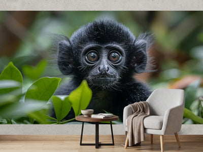 photo-wallpaper-young-black-monkey-among-green-leaves-close-up-in-the-rainforest