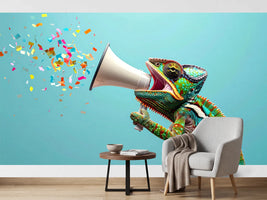 photo-wallpaper-chameleon-shouting-into-a-megaphone-amid-confetti-on-cyan