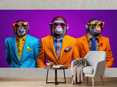 photo-wallpaper-three-apes-in-bright-suits-and-sunglasses-against-deep-purple