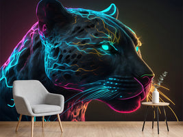 photo-wallpaper-digital-art-of-a-neon-panther-head-generative-ai