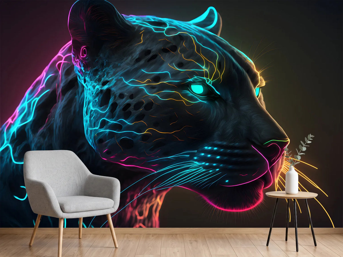 photo-wallpaper-digital-art-of-a-neon-panther-head-generative-ai