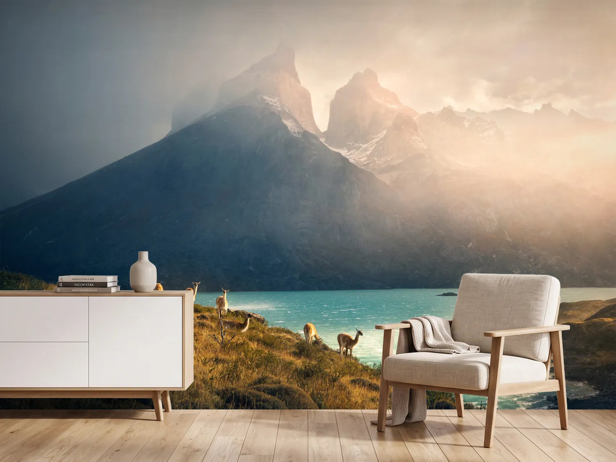 photo-wallpaper-guanacos-patagonia-peaks