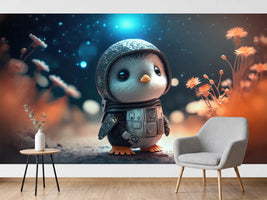 photo-wallpaper-baby-penguin-in-a-space-suit-among-glowing-flowers-under-starry-skies