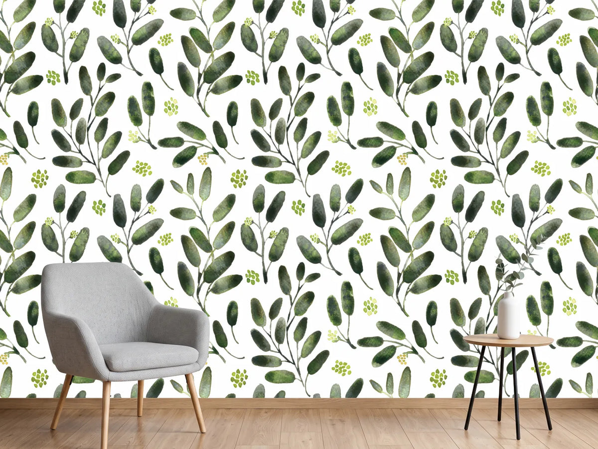 photo-wallpaper-watercolor-green-leaves