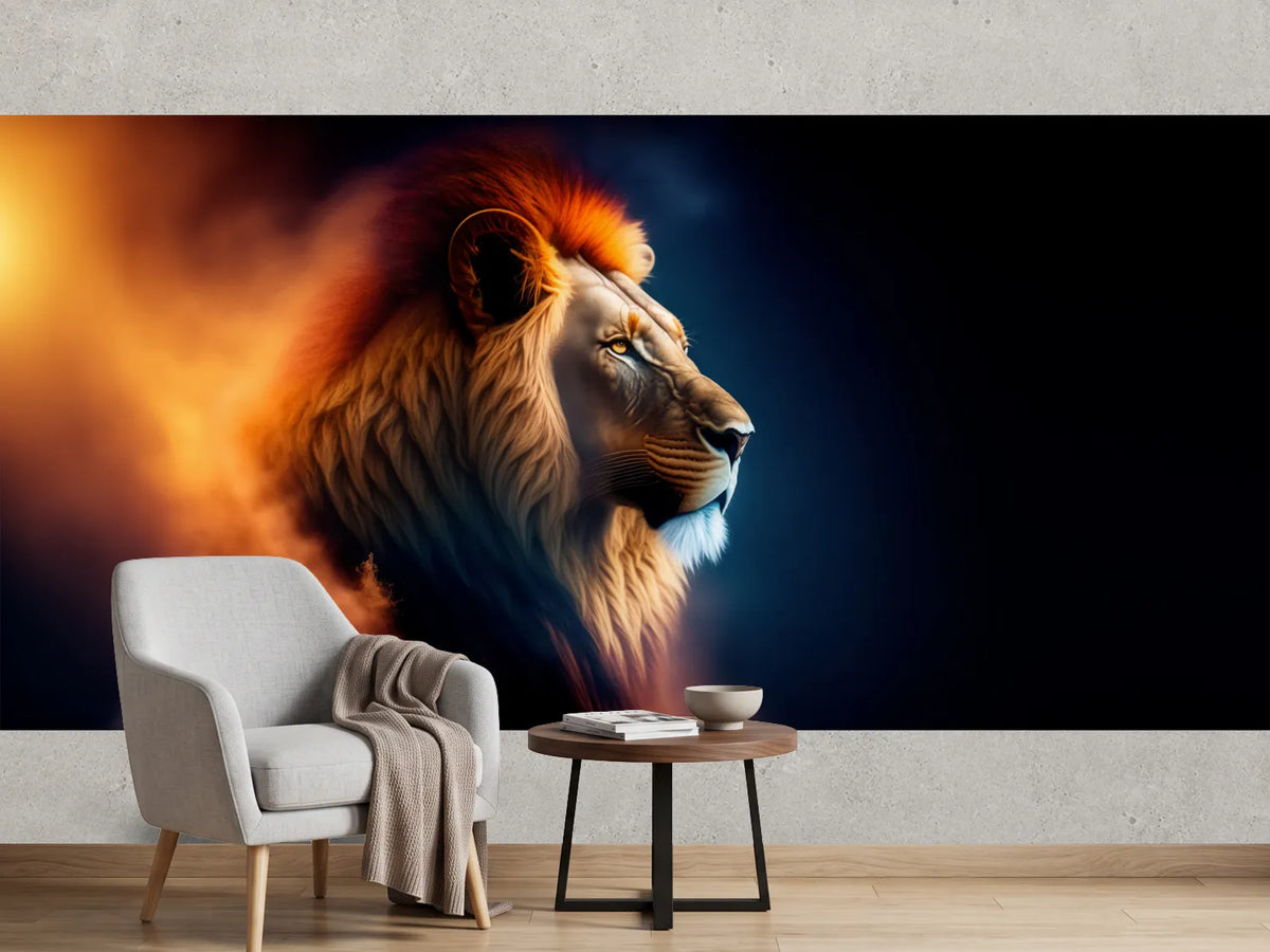 photo-wallpaper-lion-in-profile-with-a-glowing-mane-against-deep-blue-darkness